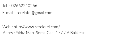 Serel Otel telefon numaralar, faks, e-mail, posta adresi ve iletiim bilgileri